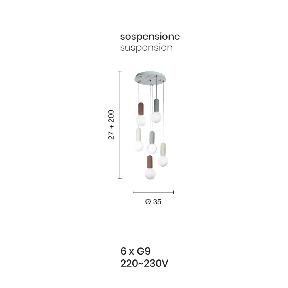 Viadurini Lighting Moderne Pendelleuchten-Pendelleuchte mit 6 oder 10 Lichtern aus Zement und mundgeblasenem Glas - Duster