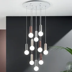 Viadurini Lighting Moderne Pendelleuchten-Pendelleuchte mit 6 oder 10 Lichtern aus Zement und mundgeblasenem Glas - Duster