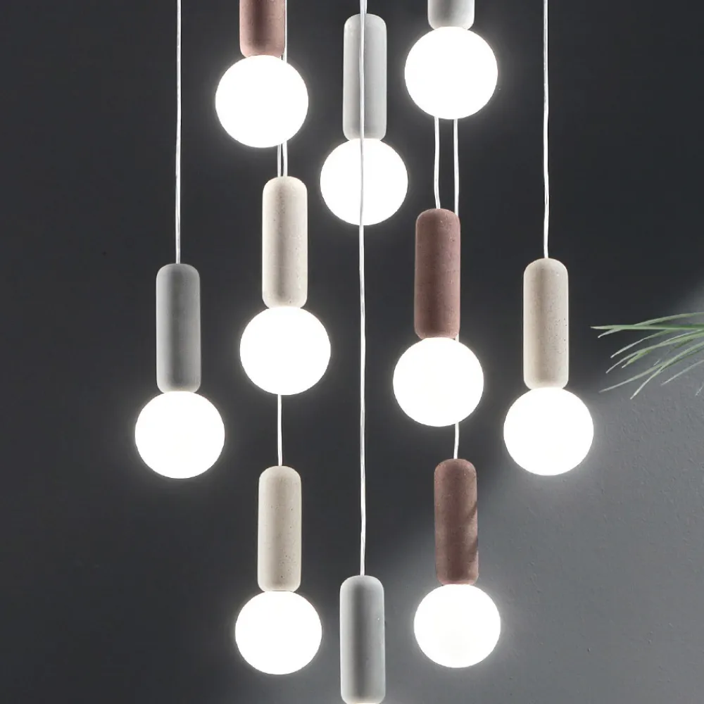 Viadurini Lighting Moderne Pendelleuchten-Pendelleuchte mit 6 oder 10 Lichtern aus Zement und mundgeblasenem Glas - Duster