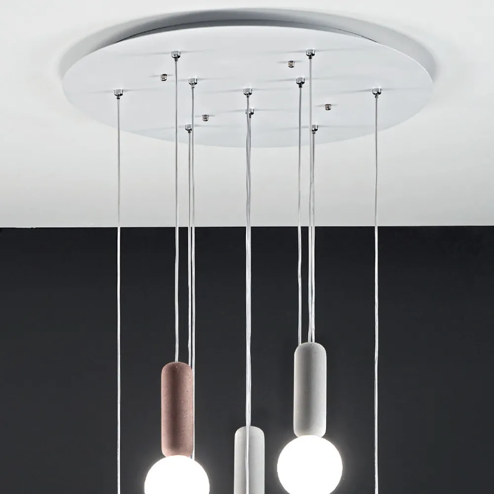 Viadurini Lighting Moderne Pendelleuchten-Pendelleuchte mit 6 oder 10 Lichtern aus Zement und mundgeblasenem Glas - Duster