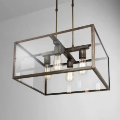 Il Fanale Pendelleuchten Vintage-Pendelleuchte quadratisch aus Eisen und Glas 4 flammig London