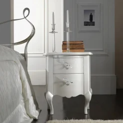 Viadurini Night Design Nachttische-Perlweißer Relief-Nachttisch mit verchromten Griffen, hergestellt in Italien – Berlin