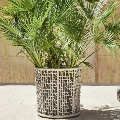 Varaschin Gartenideen-Pflanzgefäß mit Aluminiumstruktur und beigem Geflecht - Emma von