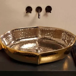 Viadurini Bathroom Farbige Waschbecken-Platin-/goldfarbenes Aufsatzwaschbecken aus Keramik Design Oscar Italy