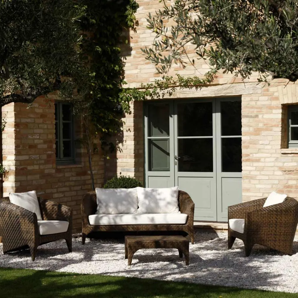 Viadurini in the Garden Garten Lounge Set-Polyrattan Wohnzimmer Marke REHAU in verschiedenen Ausführungen und weißen Kissen - Madness