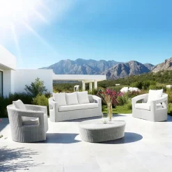 Viadurini in the Garden Garten Lounge Set-Polyrattan-Loungeset für den Außenbereich der Marke REHAU mit weißen Kissen – Charmix