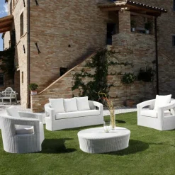 Viadurini in the Garden Garten Lounge Set-Polyrattan-Loungeset für den Außenbereich der Marke REHAU mit weißen Kissen – Charmix