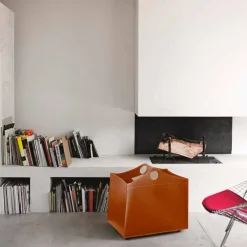 Firestyle Kaminholzständer Aus Leder Und Kunstleder-Portalegna Bonded Leder mit WoodBag Räder made in Italy