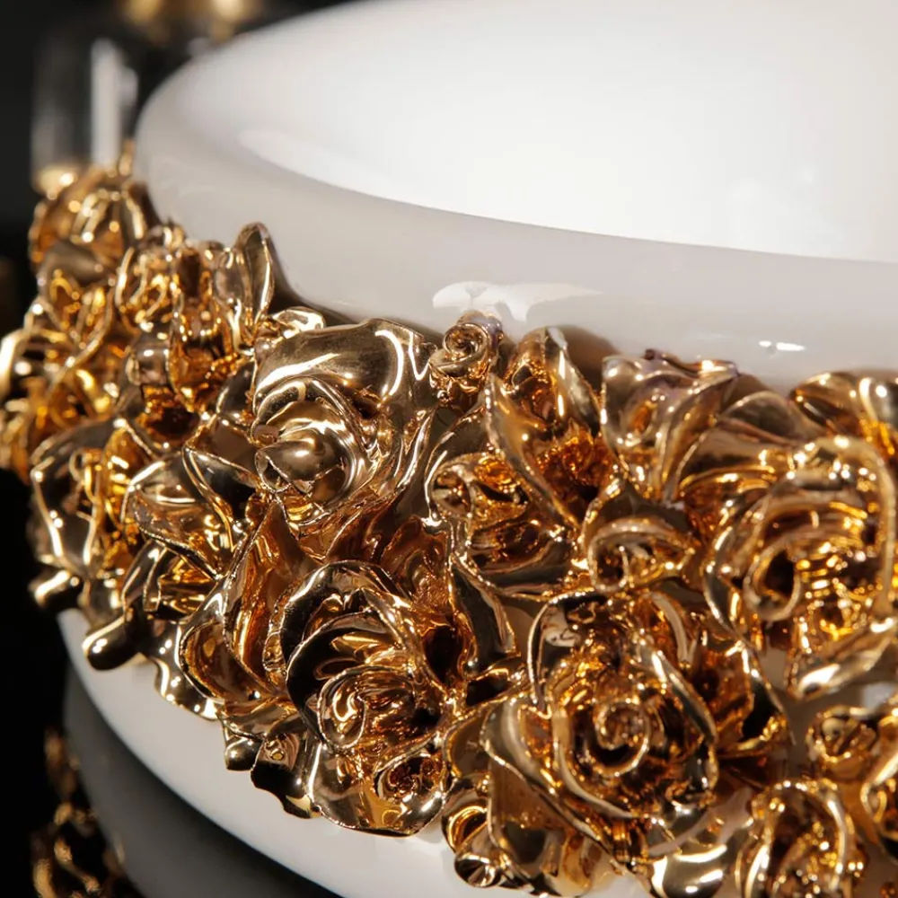 Viadurini Bathroom Keramikwaschbecken-Porzellanwaschbecken mit handapplizierten Blütenblättern, hergestellt in Italien – Amarone