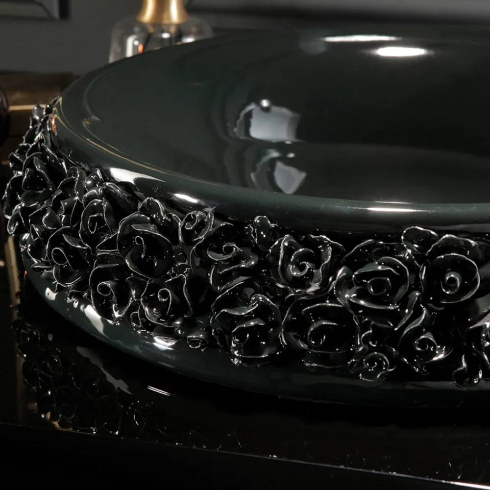 Viadurini Bathroom Keramikwaschbecken-Porzellanwaschbecken mit handapplizierten Blütenblättern, hergestellt in Italien – Amarone