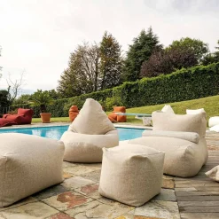 Viadurini in the Garden Gartenideen-Pouf für den Garten aus Outdoor-Stoff in der Farbe Melange Beige - Maestrale