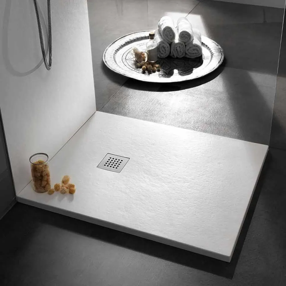 Viadurini Bathroom Quadratische Duschwannen-Quadratische Duschwanne 80x80 aus Harz mit modernem Stein-Effekt-Finish - Domio