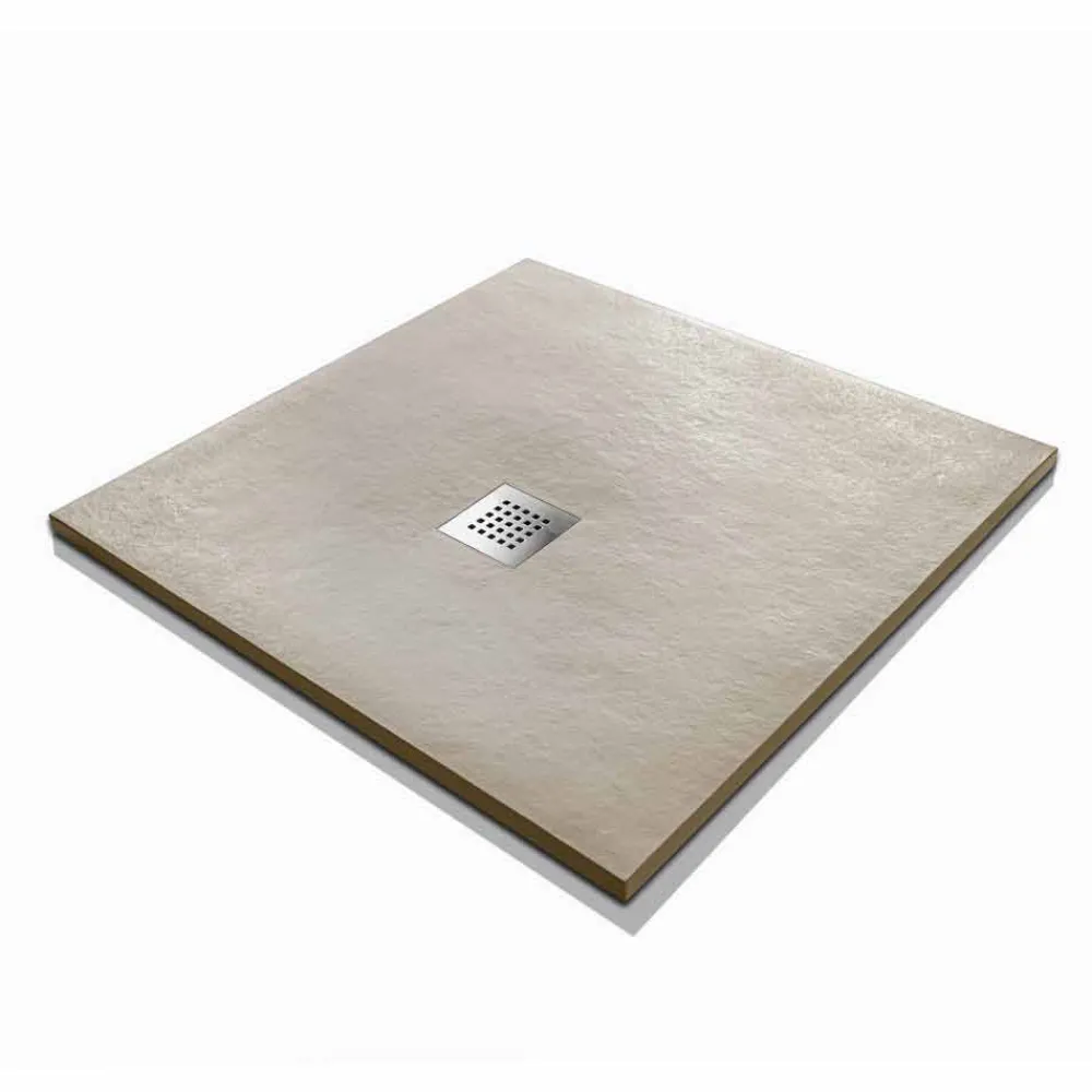 Viadurini Bathroom Quadratische Duschwannen-Quadratische Duschwanne 80x80 aus Harz mit modernem Stein-Effekt-Finish - Domio