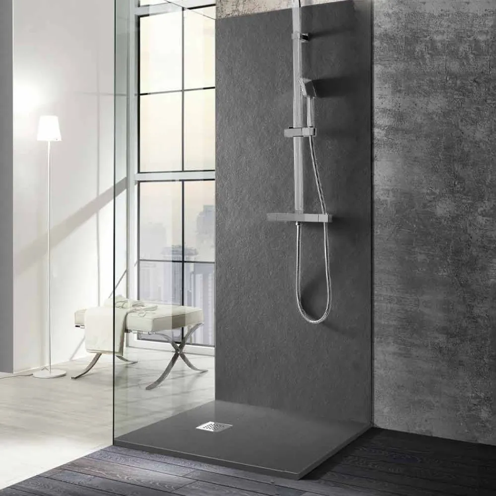 Viadurini Bathroom Quadratische Duschwannen-Quadratische Duschwanne 80x80 aus Harz mit modernem Stein-Effekt-Finish - Domio