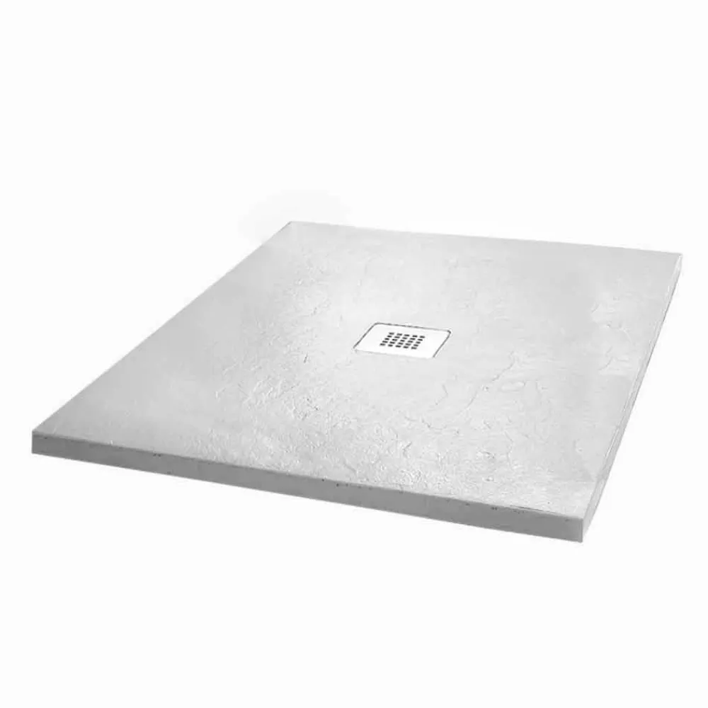 Viadurini Bathroom Quadratische Duschwannen-Quadratische Duschwanne 80x80 aus weißem Schiefer-Effekt-Harz und Stahl - Sommo