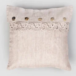 Viadurini Textile Kissenbezüge-Quadratischer Kissenbezug aus staubigem Leinen oder Retro mit Knöpfen und Spitzenarmonia - Logos