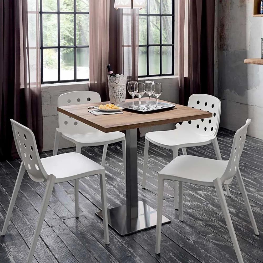 Viadurini Living Esstische-Quadratischer Tisch aus satiniertem HPL-Edelstahlmetall, hergestellt in Italien – Linse