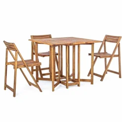 Viadurini in the Garden Gartentische Aus Teakholz-Quadratischer Tisch im Freien aus Akazienholz mit 4 Klappstühlen - Salbei