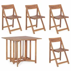 Viadurini in the Garden Gartentische Aus Teakholz-Quadratischer Tisch im Freien aus Akazienholz mit 4 Klappstühlen - Salbei