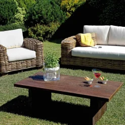 Viadurini in the Garden Garten Lounge Set-Rattan-Gartenlounge mit Couchtisch und Kissen aus Holz - Hugues