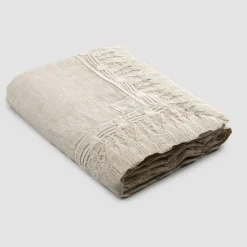 Viadurini Textile Tischdecken-Rechteckige beige Leinentischdecke mit luxuriösem Quasten-Spitzenrahmen - Reißverschluss