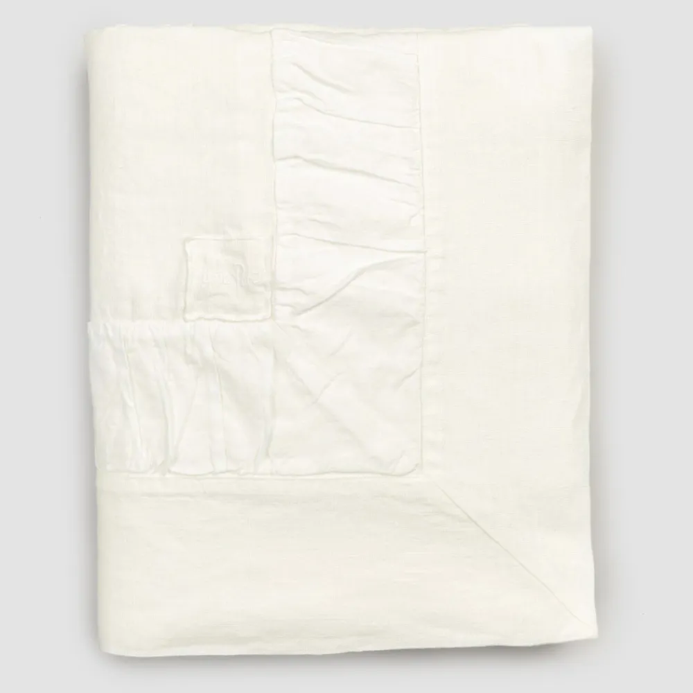 Viadurini Textile Tischdecken-Rechteckige Tischdecke aus weißem Leinen, Rahmen und geprägter Kantenfalte - Mippel