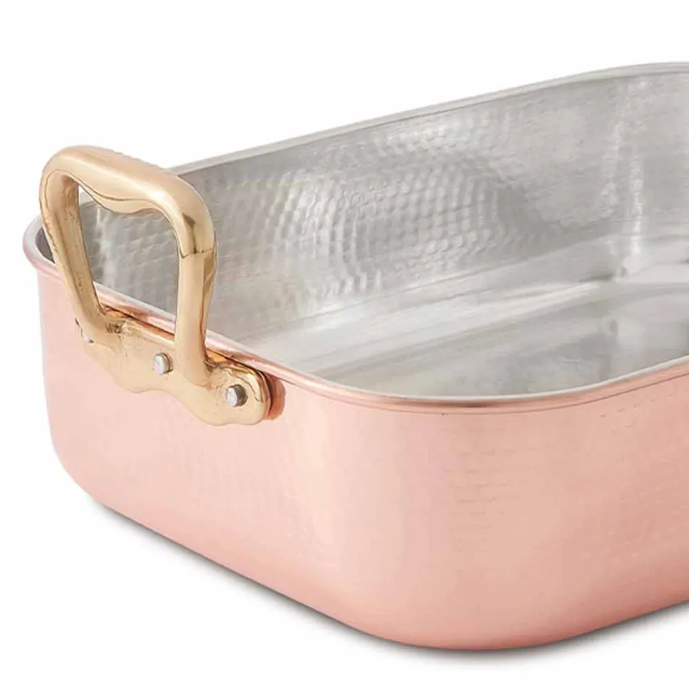 Viadurini Kitchen Kochgeschirr-Rechteckiger Bräter für die Türkei in verzinntem Kupfer von Hand 40x30 cm - Giampaolo