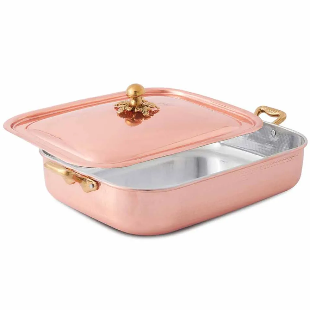 Viadurini Kitchen Kochgeschirr-Rechteckiger Bräter und Deckel aus handverzinntem Kupfer 37x27 cm - Mariateresa