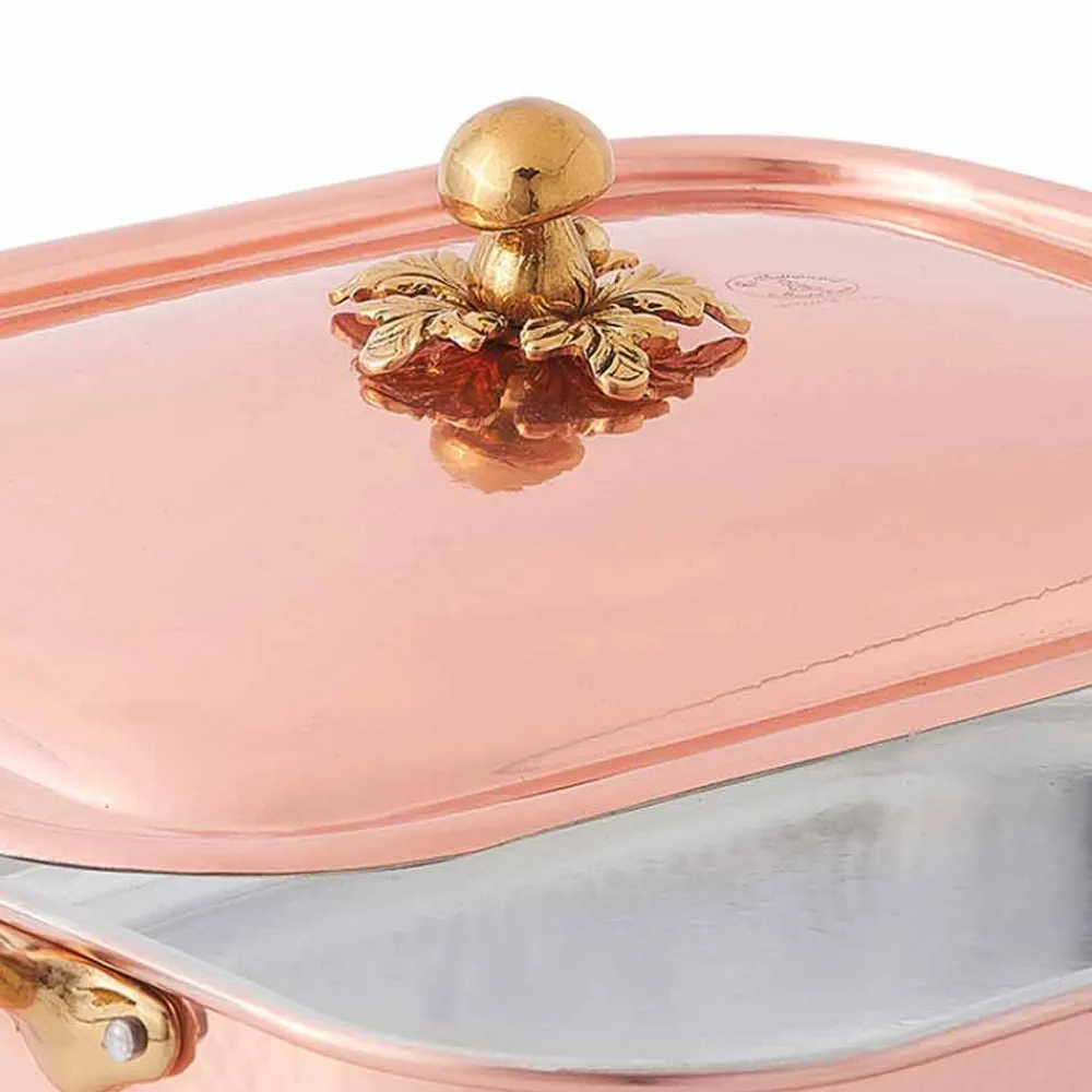 Viadurini Kitchen Kochgeschirr-Rechteckiger Bräter und Deckel aus handverzinntem Kupfer 37x27 cm - Mariateresa