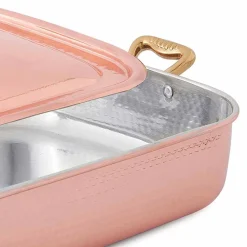 Viadurini Kitchen Kochgeschirr-Rechteckiger Bräter und Deckel aus handverzinntem Kupfer 37x27 cm - Mariateresa