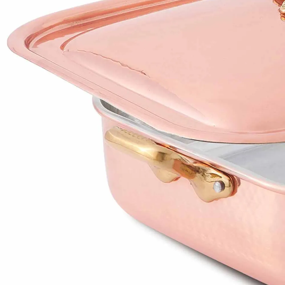 Viadurini Kitchen Kochgeschirr-Rechteckiger Bräter und Deckel aus handverzinntem Kupfer 37x27 cm - Mariateresa