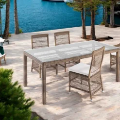 Viadurini in the Garden Gartentische Fest-Rechteckiger Gartentisch aus Polyrattan und Glas - Gigi