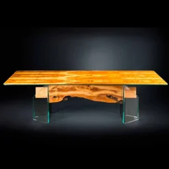 Viadurini Living Esstische Nach Mass-Rechteckiger Tisch aus Olivenbaumholz und Glas Portofino
