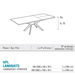 Viadurini Living Ausziehbare Esstische-Rechteckiger Tisch ausziehbar auf 260 oder 300 cm aus HPL und Metall - Charmy