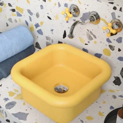 Viadurini Bathroom Farbige Waschbecken-Rechteckiges Aufsatzwaschbecken aus Keramik – Marineblau