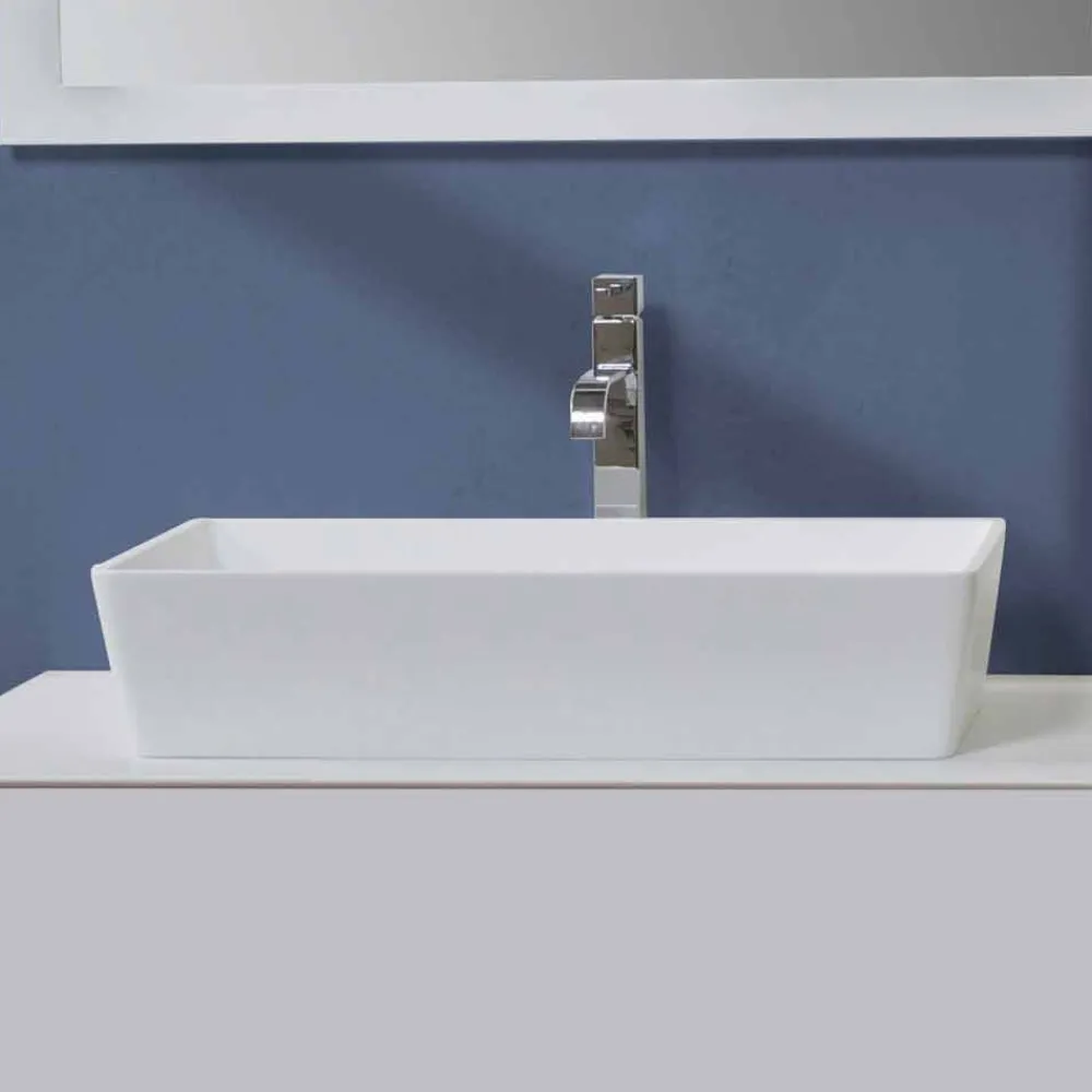 Viadurini Bathroom Harzwaschbecken-Rechteckiges Aufsatzwaschbecken in Solid Surface White Finish - Sider