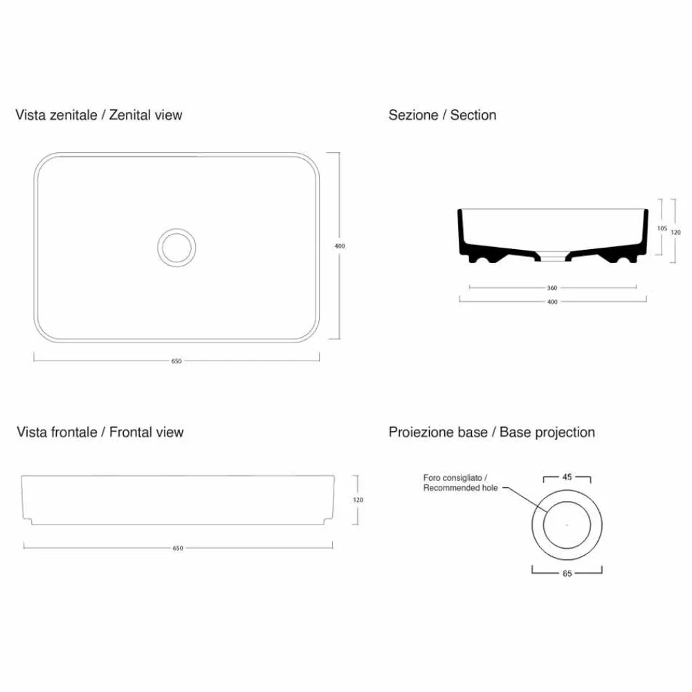 Viadurini Bathroom Keramikwaschbecken-Rechteckiges Aufsatzwaschbecken aus farbiger Keramik Made in Italy - Dable