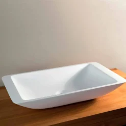 Viadurini Bathroom Design Waschbecken Aus Solid Surface-Rechteckiges Aufsatzwaschbecken aus weißem Mineralwerkstoff - Albertina