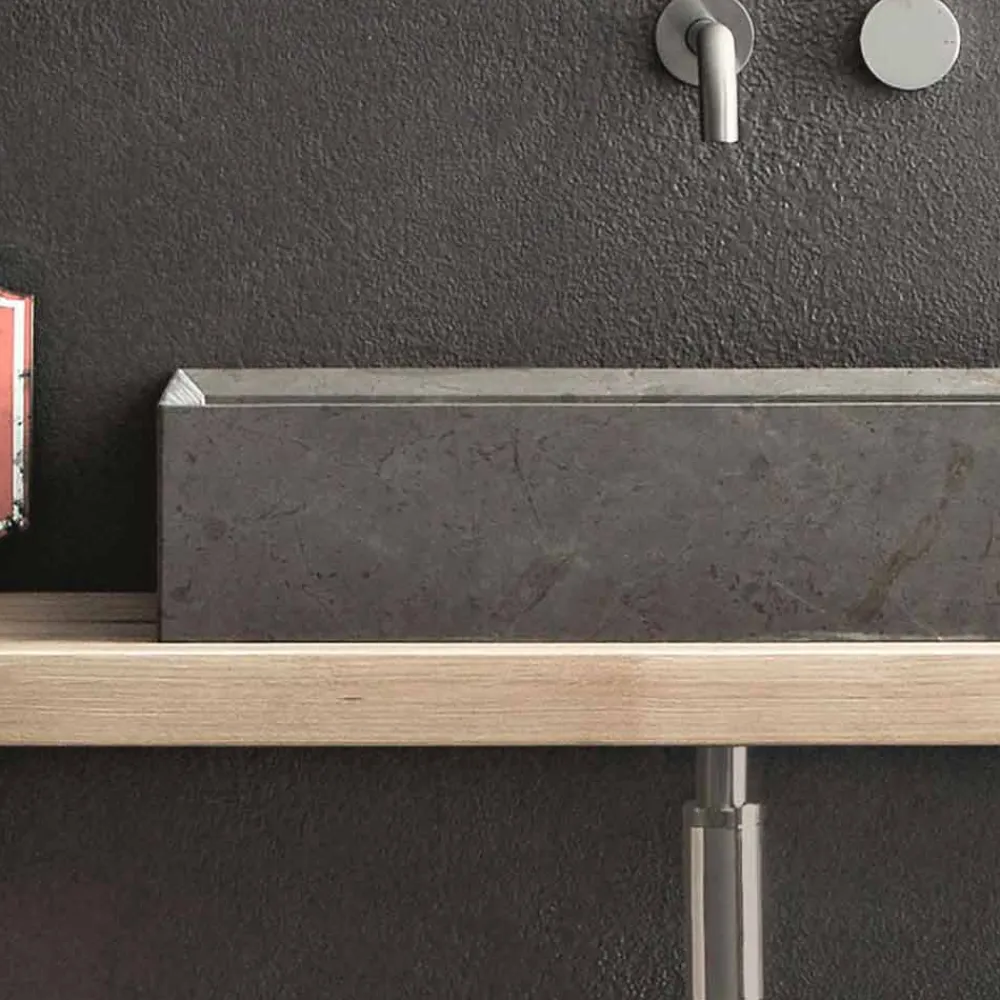 Viadurini Bathroom Steinwaschbecken-Rechteckiges und modernes Arbeitsplattenwaschbecken aus Designstein - Farartlav3