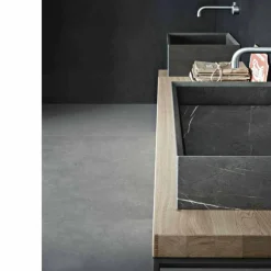 Viadurini Bathroom Steinwaschbecken-Rechteckiges und modernes Arbeitsplattenwaschbecken aus Designstein - Farartlav3