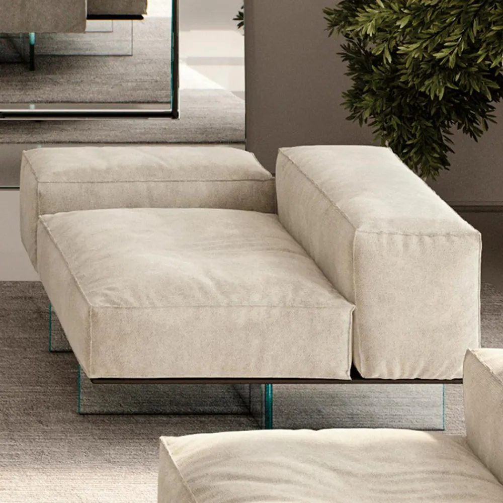 Viadurini Living Moderne Sofas-Rechtes Ecksofa mit Sockel aus extraklarem Glas, hergestellt in Italien – Rory