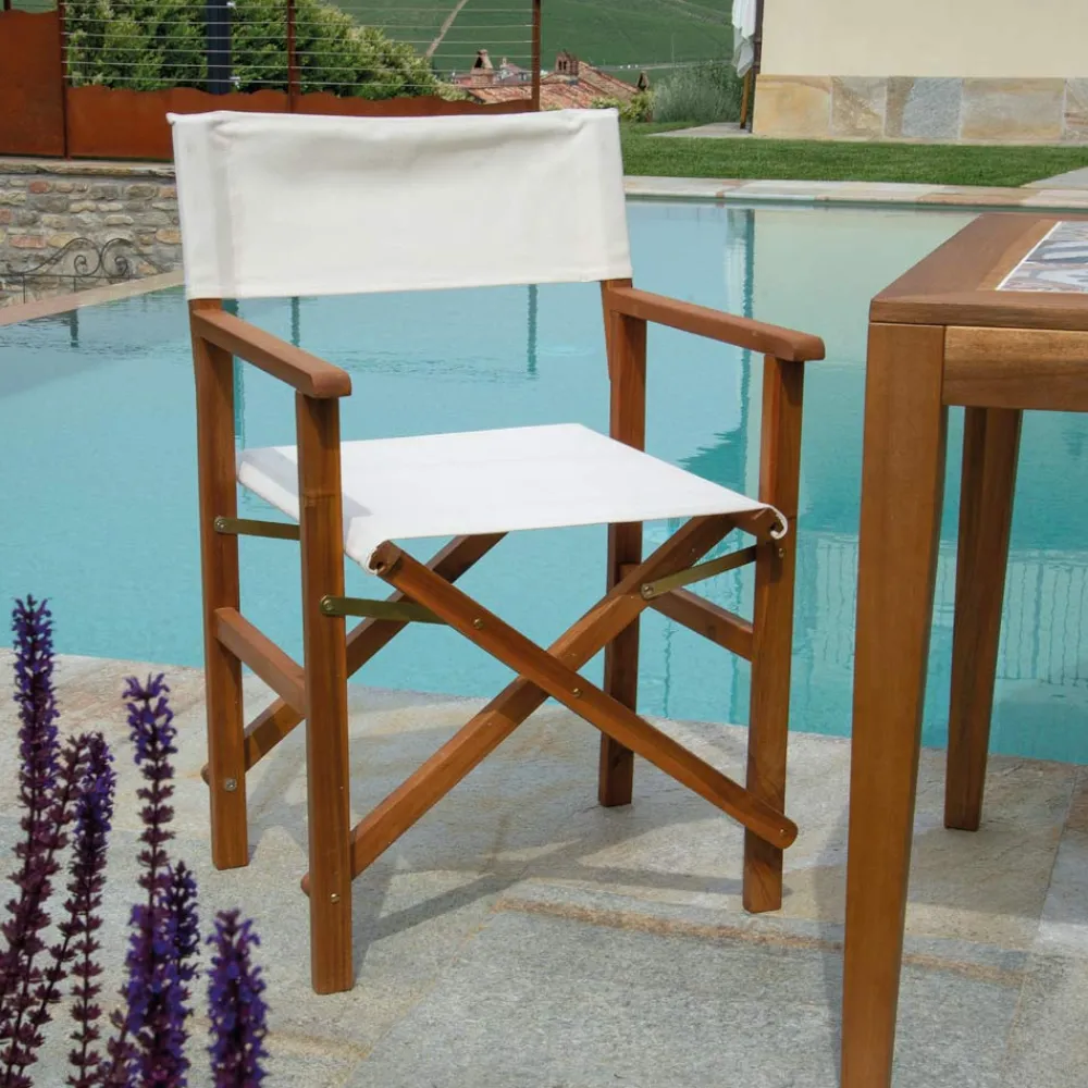 Viadurini in the Garden Holzsessel-Regiestuhl aus geöltem Akazienholz Naturfarbe - Technical