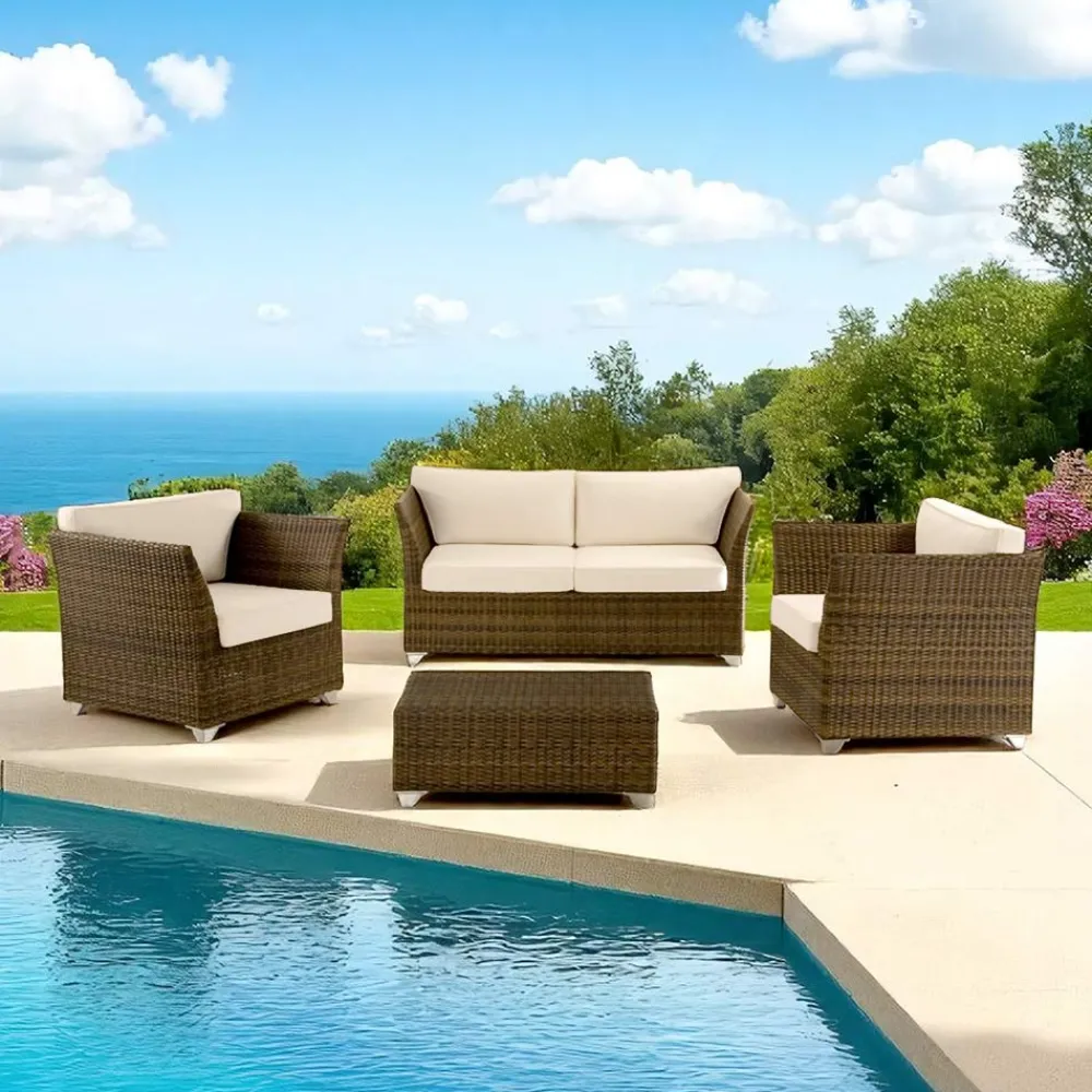 Viadurini in the Garden Garten Lounge Set-REHAU Polyrattan Garten-Lounge-Set und weiße Kissen - Pepe