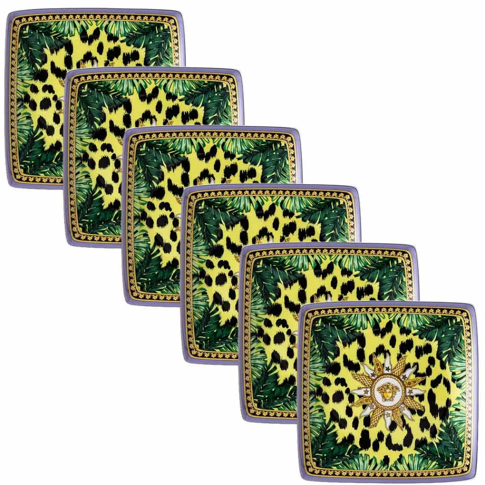 Versace Becher Set Design-Rosenthal Jungle Animalier 6 flache, quadratische Schalen - Animalier