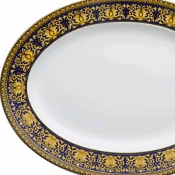 Versace Teller Set-Rosenthal Medusa Blau Oval 40cm Schale aus Porzellan Design