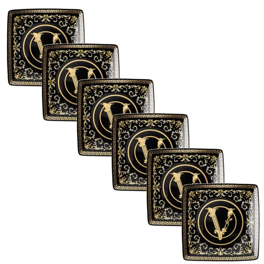 Versace Becher Set Design-Rosenthal Virtus Gala 6 flache Schüsseln eckig 15x15 cm aus Porzellan - Barock
