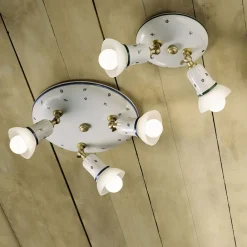 Ferroluce Vintage Deckenleuchten-Runde Deckenleuchte 2 oder 3 Strahler Messing und handbemalte Keramik - Savona