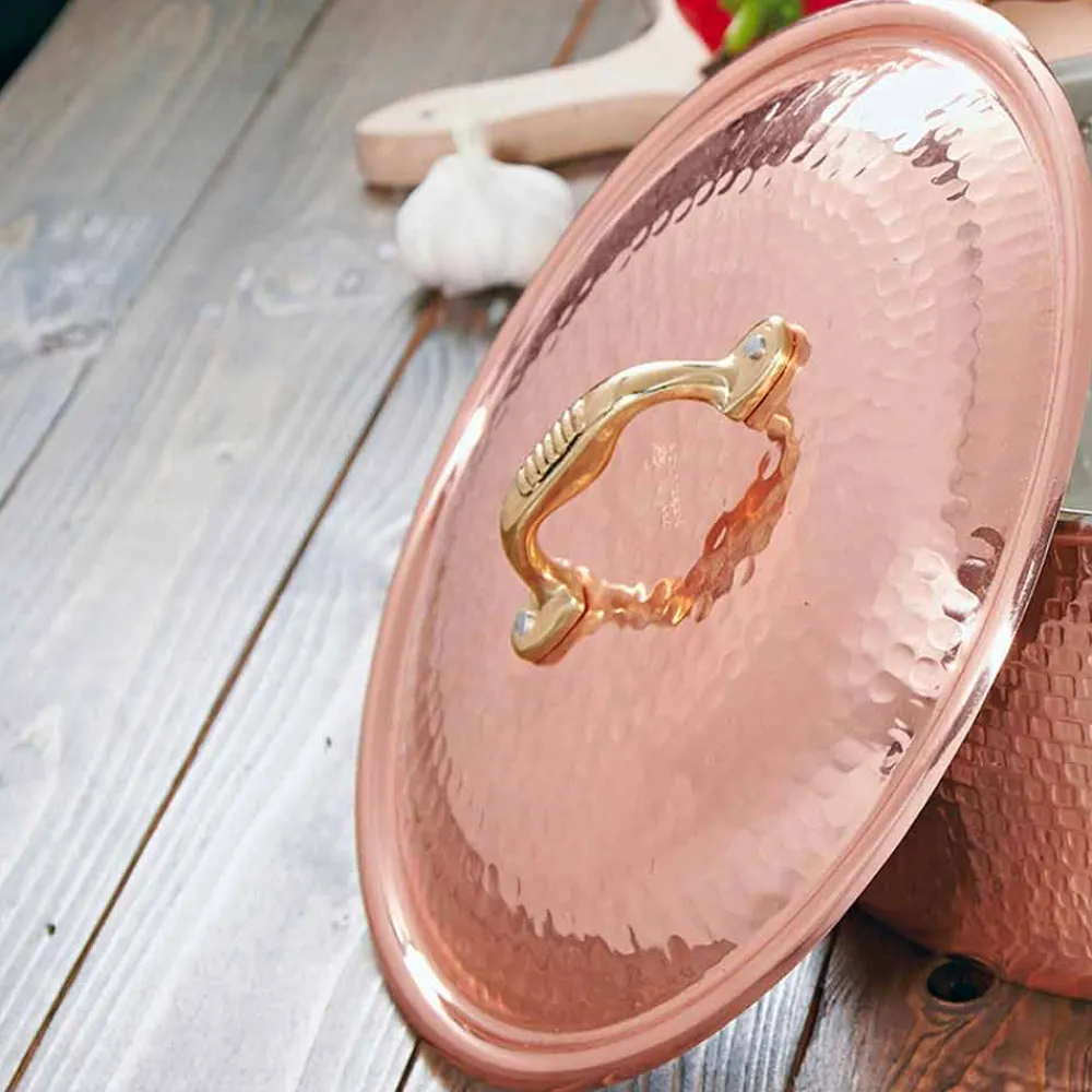 Viadurini Kitchen Kochgeschirr-Runde handverzinnte Kupferpfanne mit 2 Griffen und Deckel 36 cm - Giangiorgio