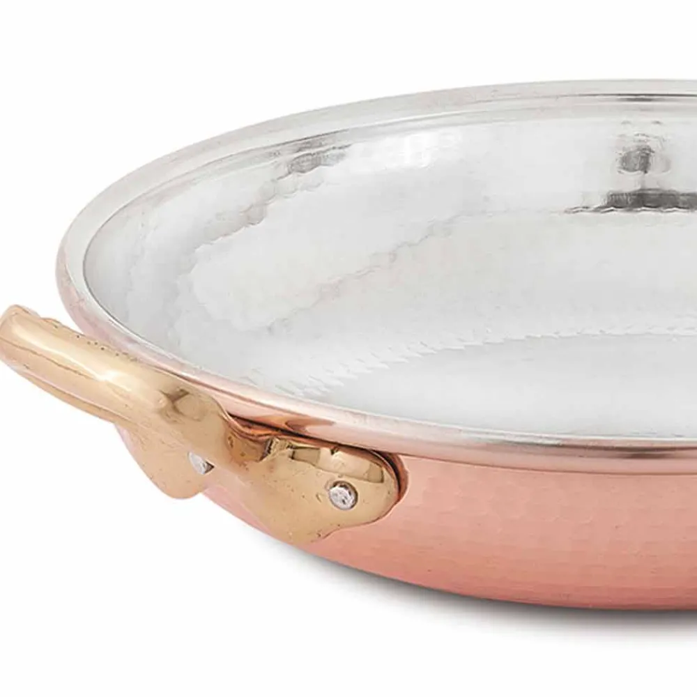 Viadurini Kitchen Kochgeschirr-Runde handverzinnte Kupferpfanne mit 2 Griffen und Deckel 36 cm - Giangiorgio