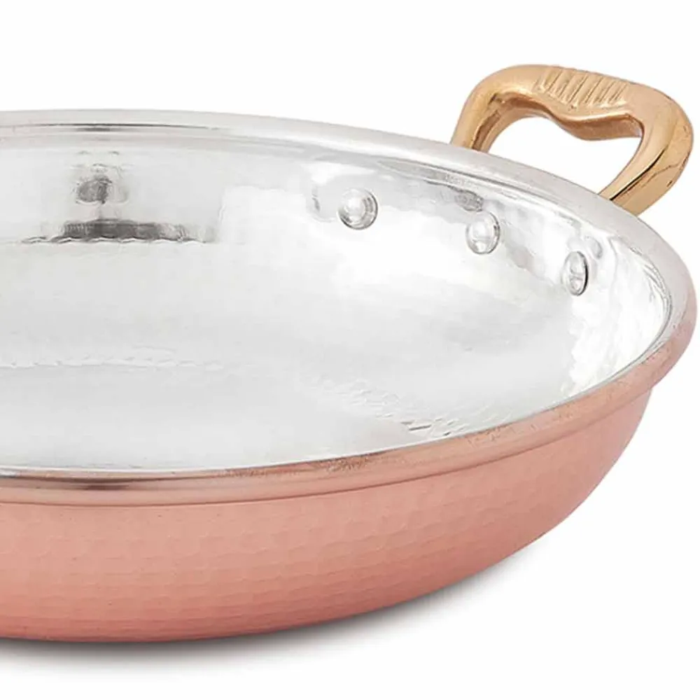 Viadurini Kitchen Kochgeschirr-Runde handverzinnte Kupferpfanne mit 2 Griffen und Deckel 36 cm - Giangiorgio